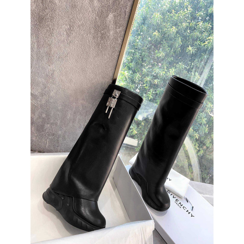 Givenchy Shark Lock Leather Knee-high Boots Black