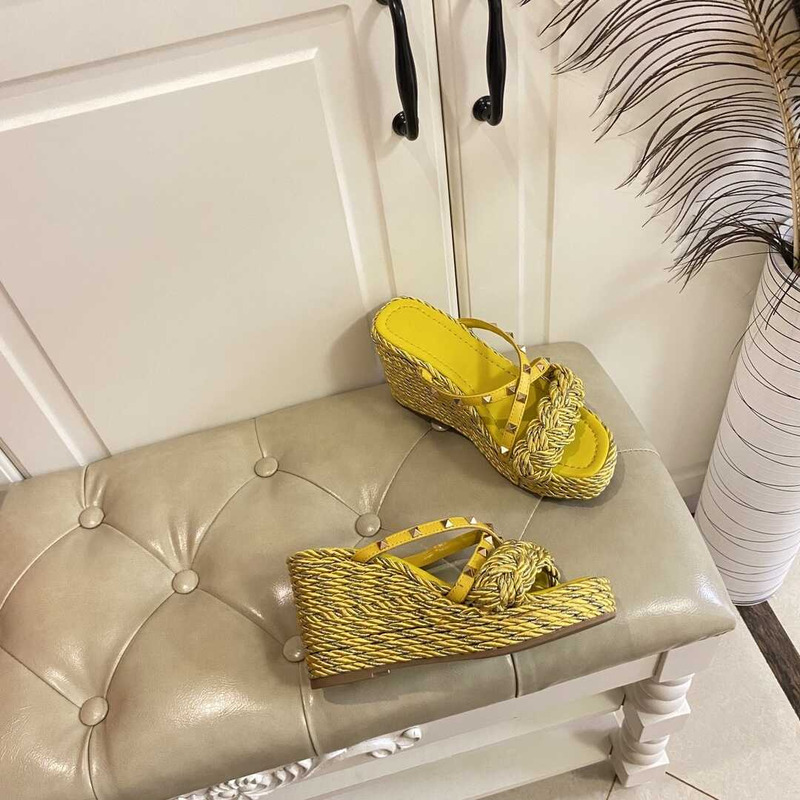 Valentino Garavani Rockstud Wedge Sandals Yellow