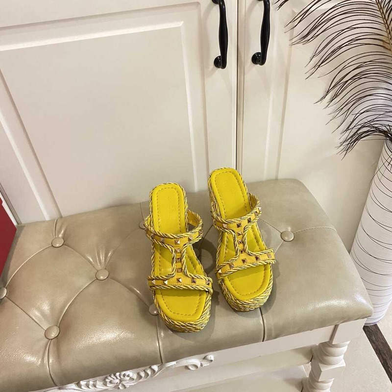 Valentino Garavani Rockstud Wedge Sandals Yellow