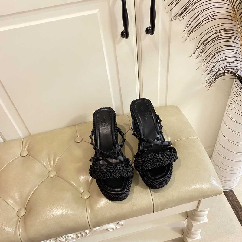 Valentino Garavani Rockstud Wedge Sandals Black