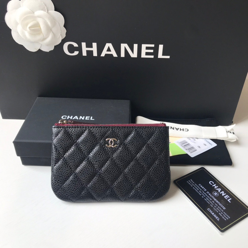 Ch*el caviar quilted small cosmetic case black