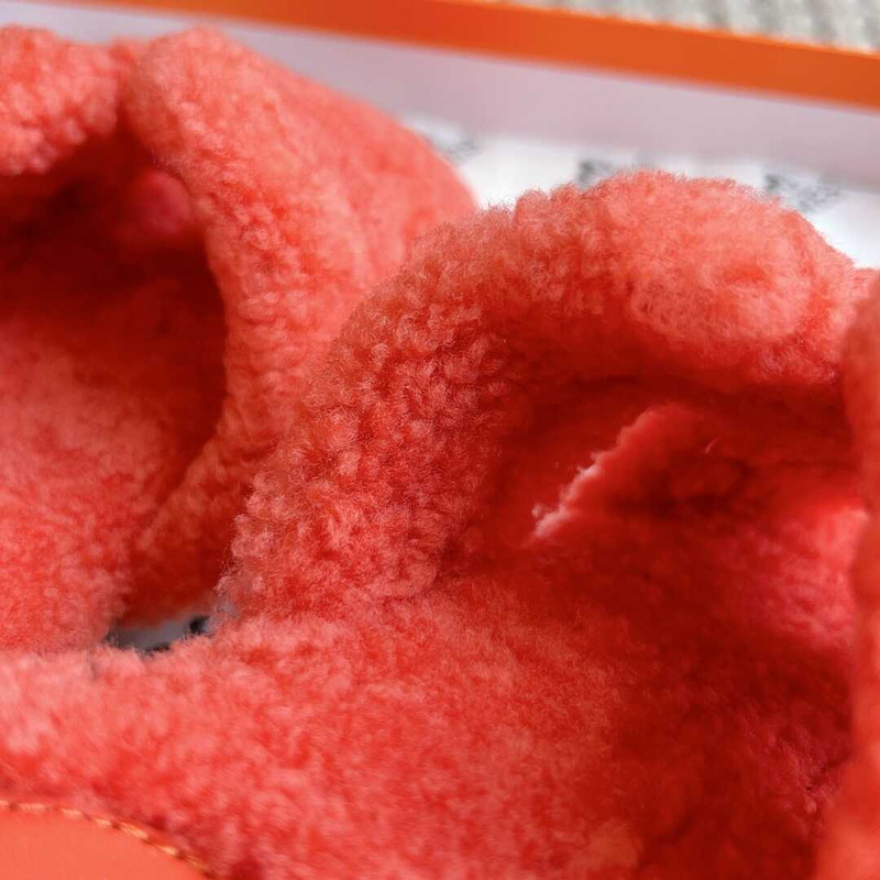 H**mes classic h faux fur slippers orange red