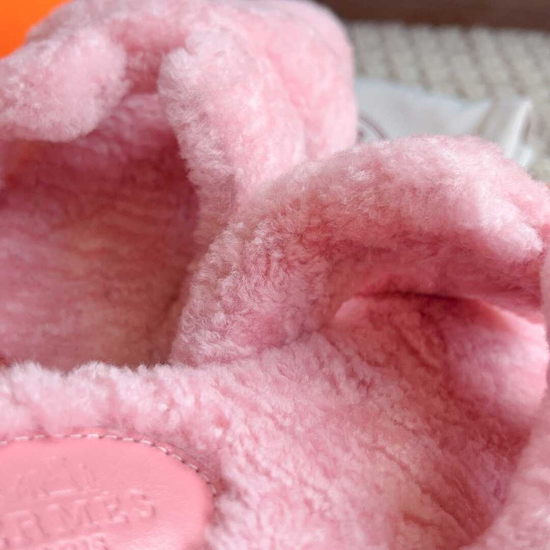 H**mes classic h faux fur slippers pink