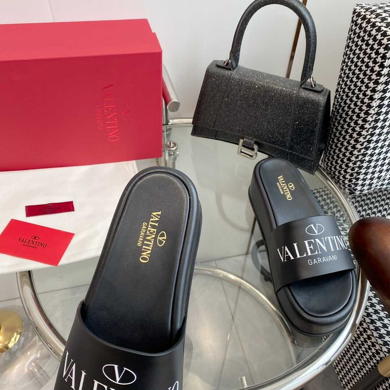 Valentino Logo Rubber Slides Black