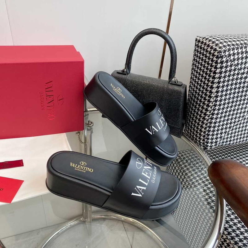 Valentino Logo Rubber Slides Black