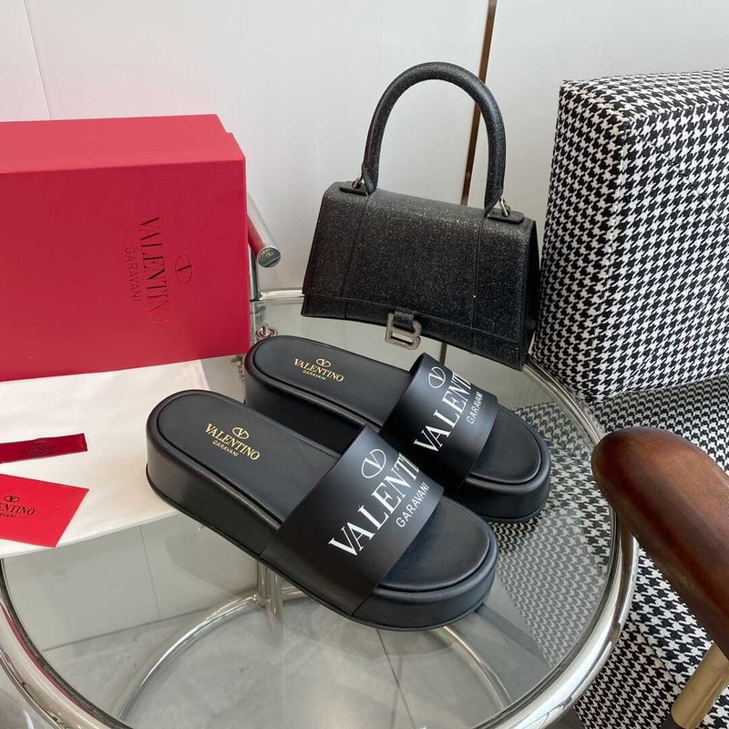 Valentino Logo Rubber Slides Black