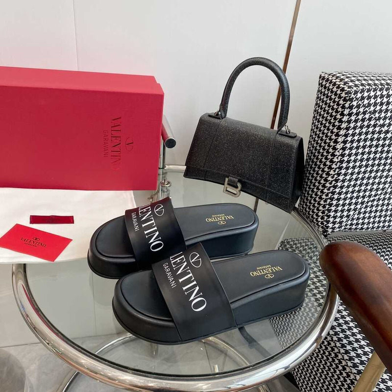 Valentino Logo Rubber Slides Black