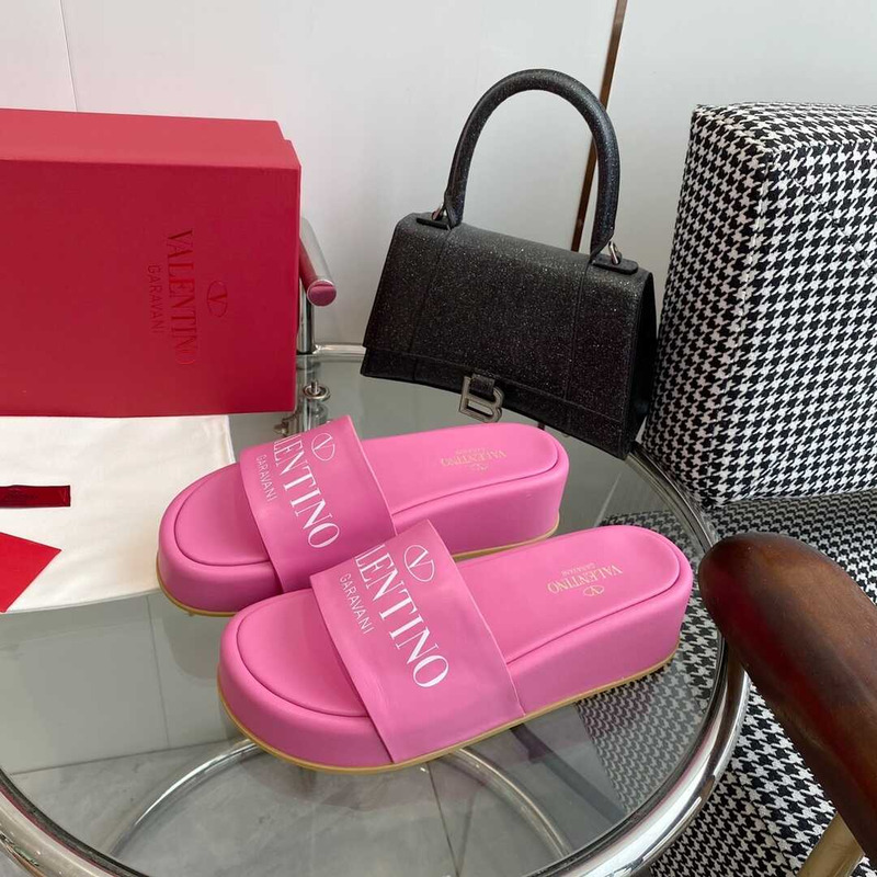 Valentino Logo Rubber Slides Pink