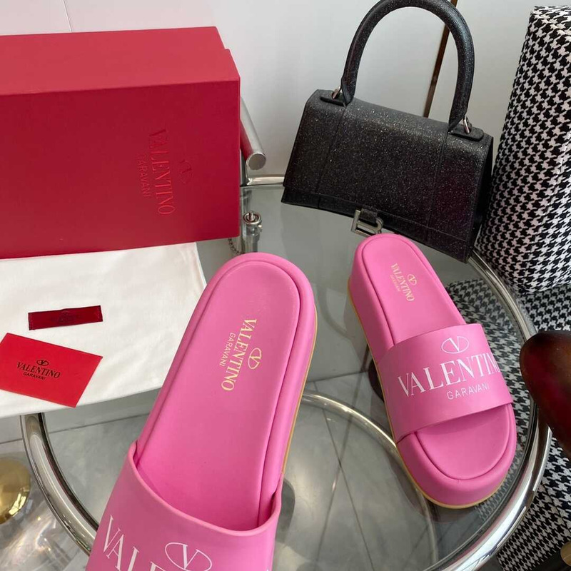 Valentino Logo Rubber Slides Pink