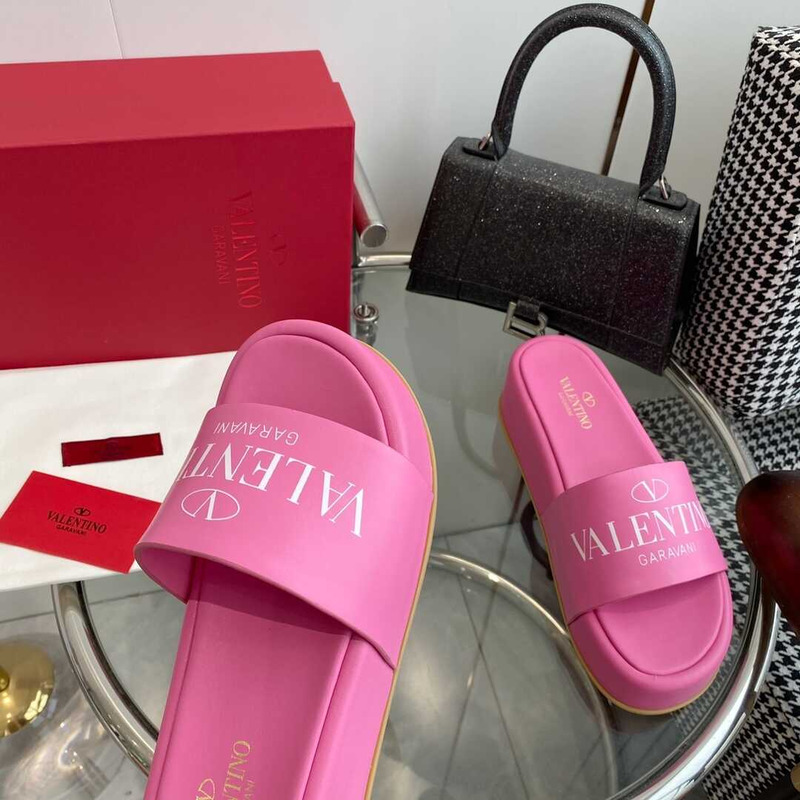 Valentino Logo Rubber Slides Pink