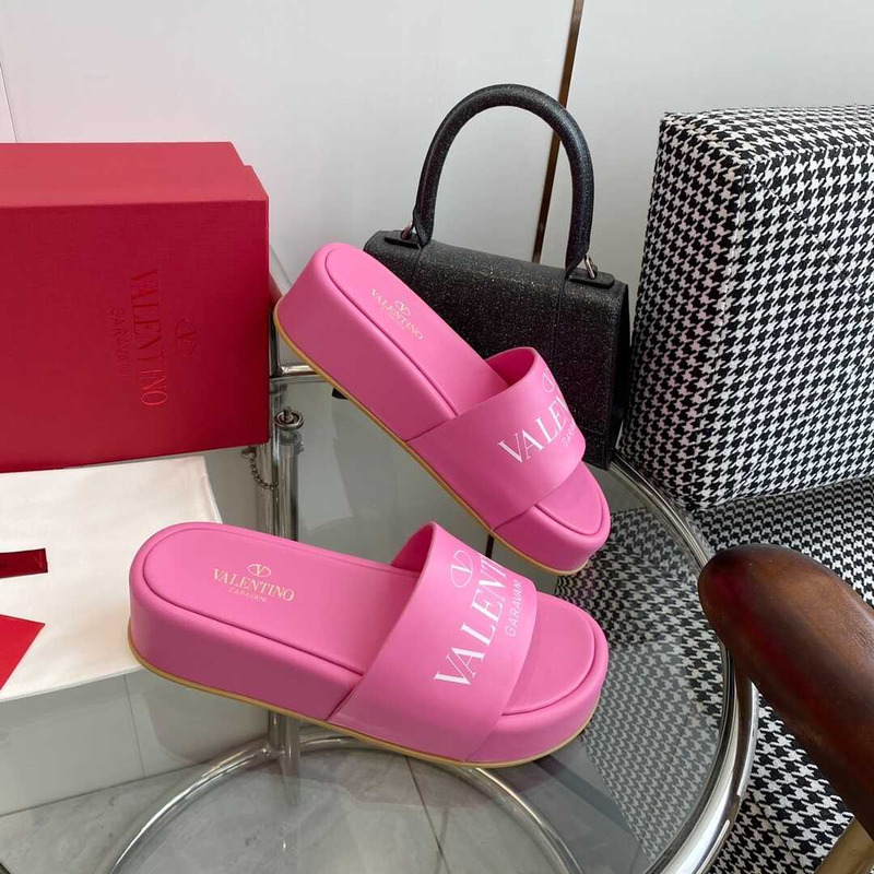 Valentino Logo Rubber Slides Pink