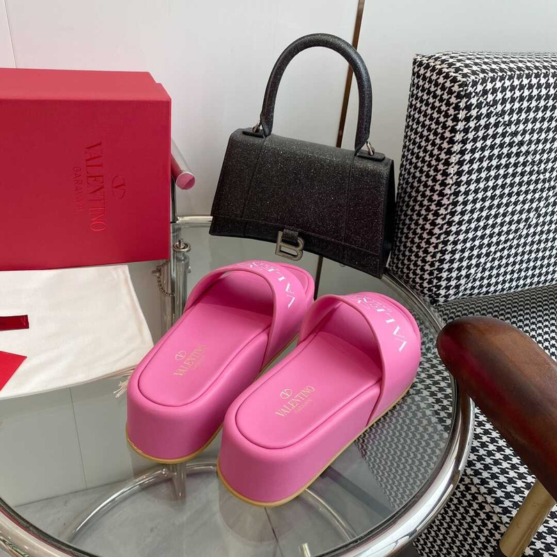 Valentino Logo Rubber Slides Pink