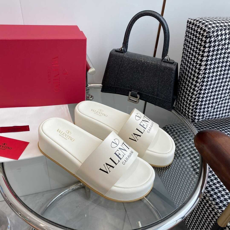 Valentino Logo Rubber Slides White