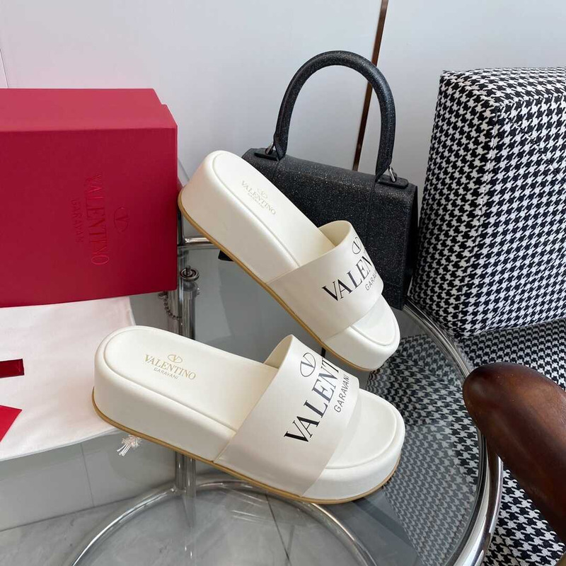 Valentino Logo Rubber Slides White