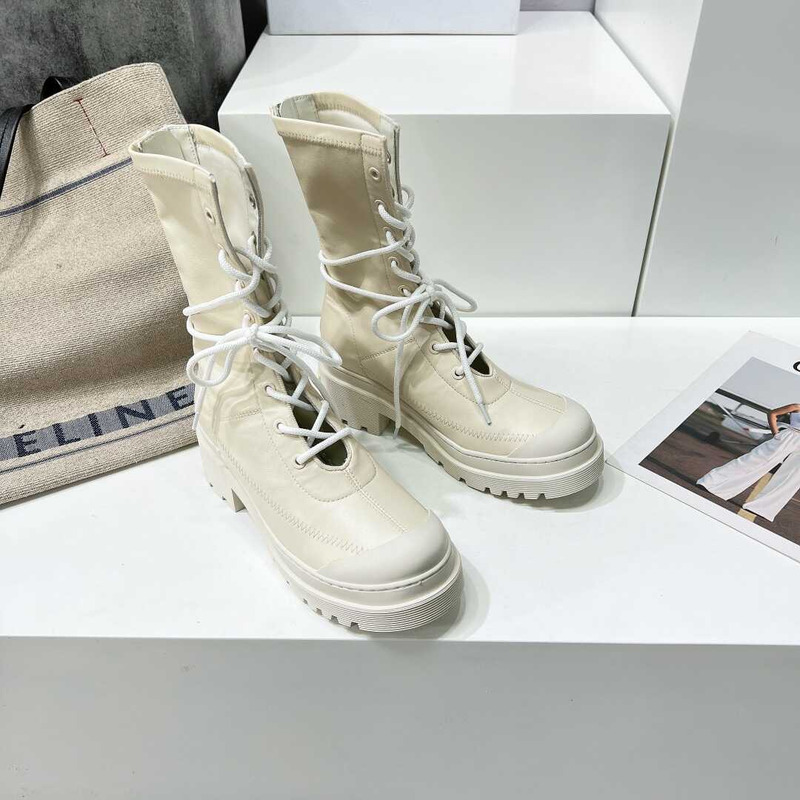 D*or platform lace-up high boots white