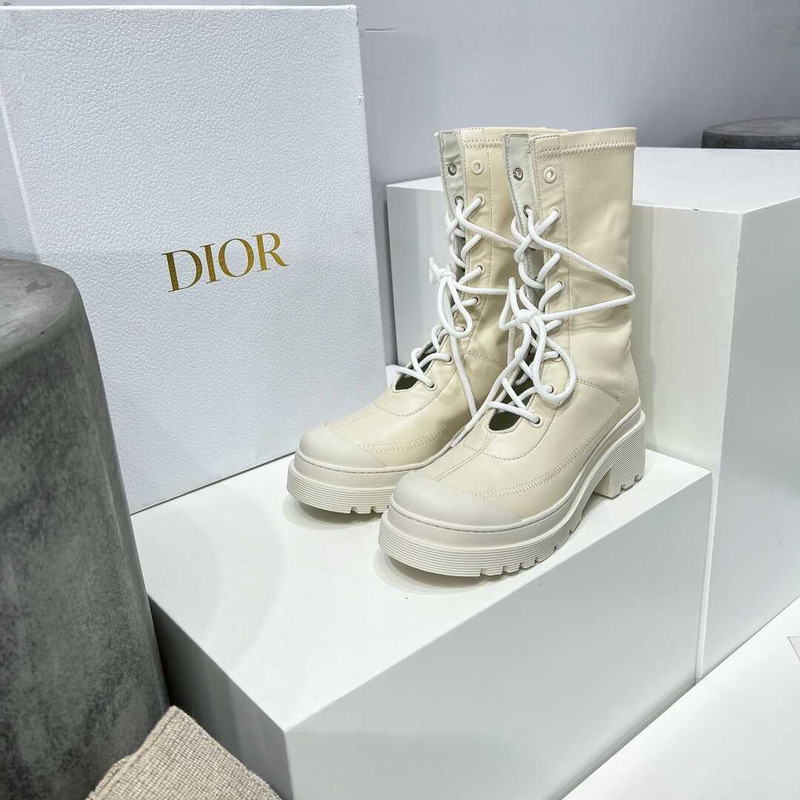 D*or platform lace-up high boots white