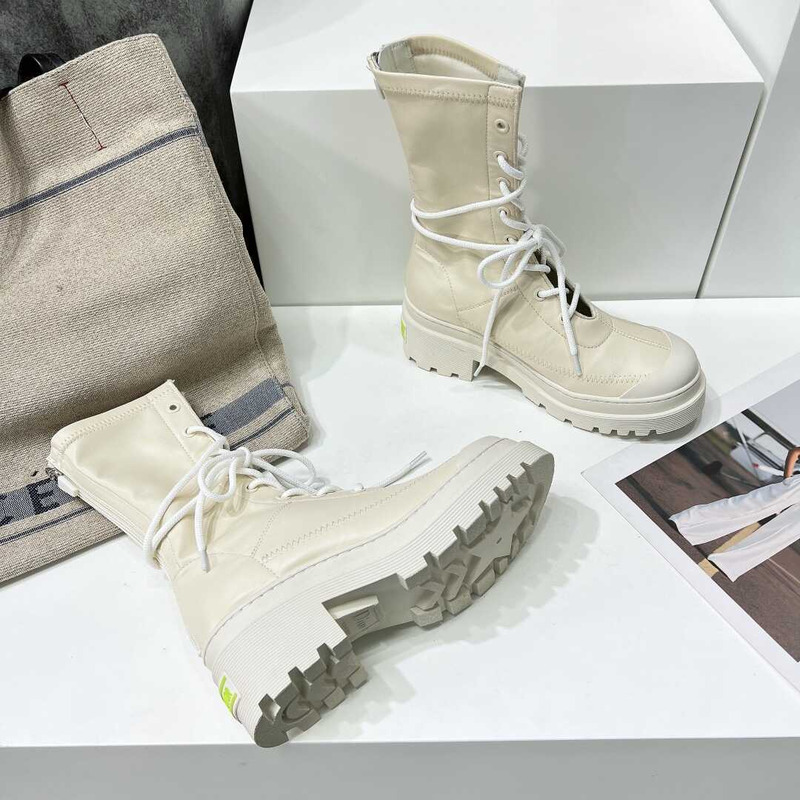 D*or platform lace-up high boots white