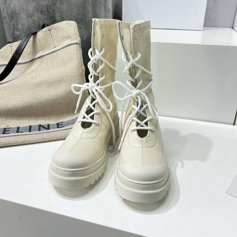 D*or platform lace-up high boots white