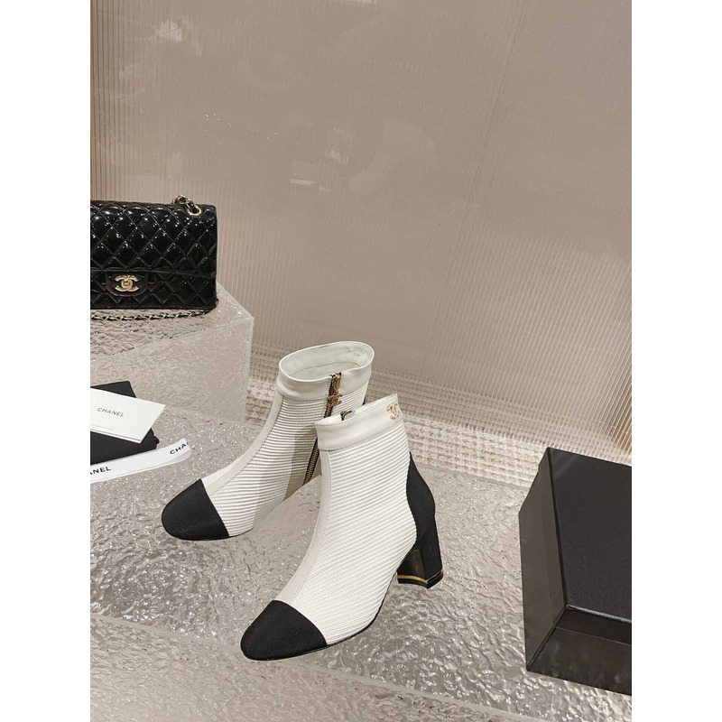 Ch*el chunky heeled boots black and white