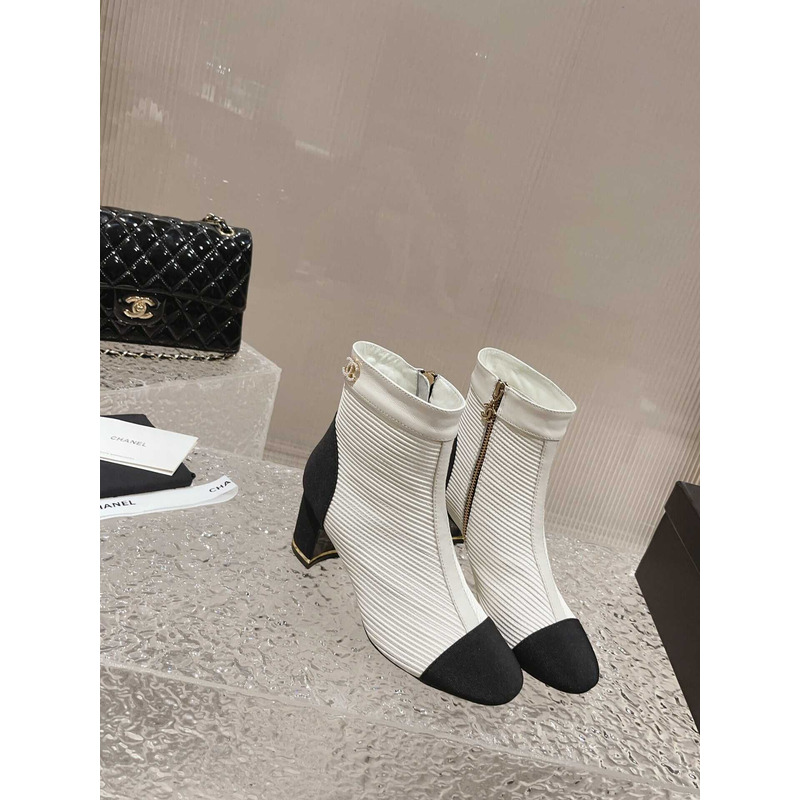 Ch*el chunky heeled boots black and white