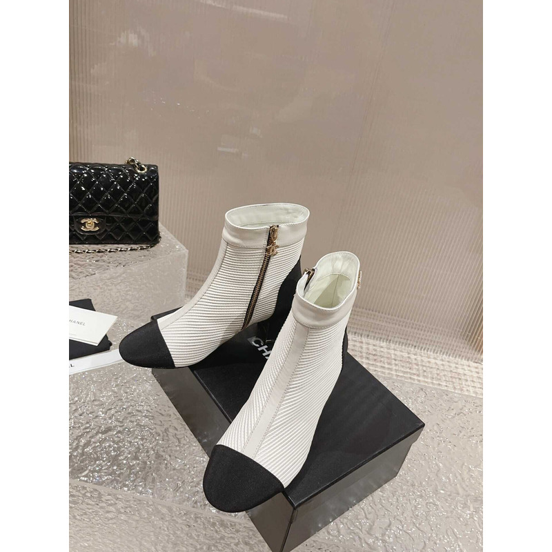 Ch*el chunky heeled boots black and white