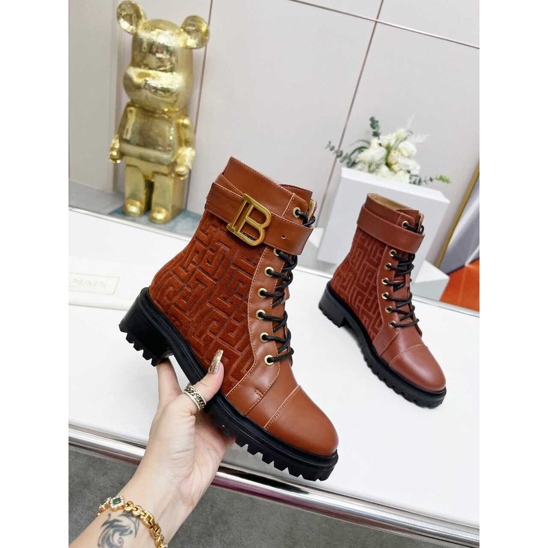 Balmain Ranger Romy Jacquard Booties Caramel