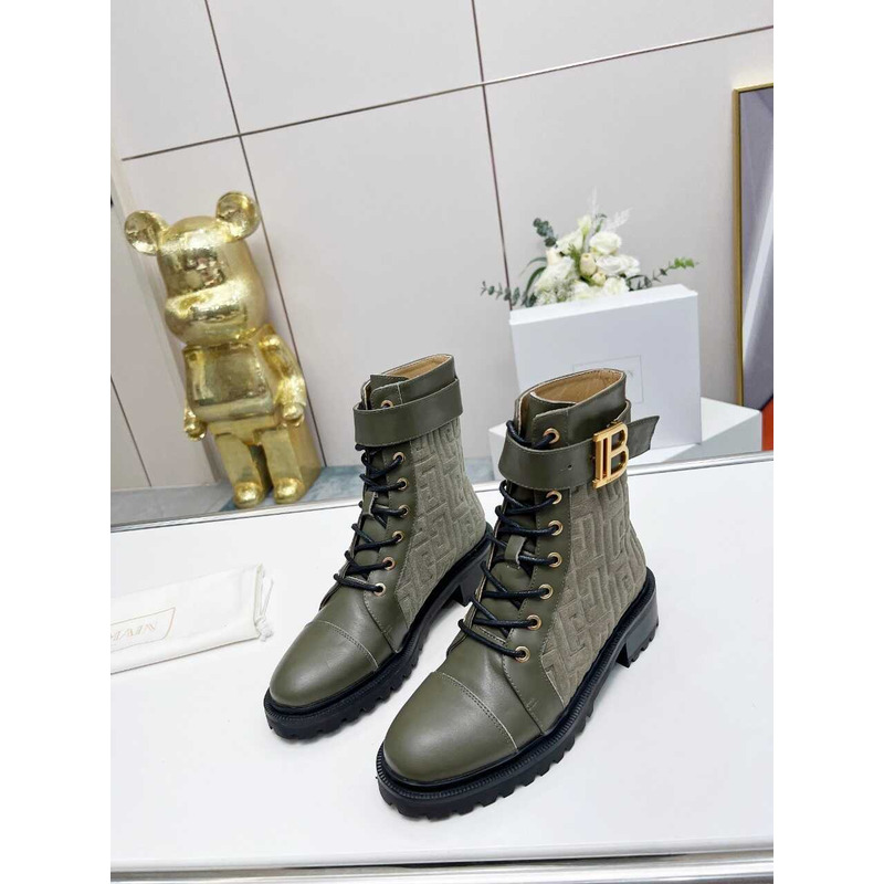 Balmain Ranger Romy Jacquard Booties Olive Green