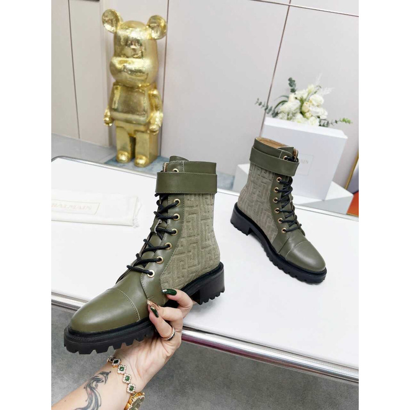 Balmain Ranger Romy Jacquard Booties Olive Green