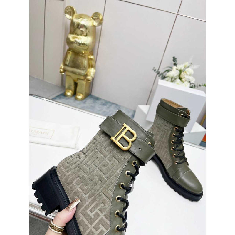 Balmain Ranger Romy Jacquard Booties Olive Green