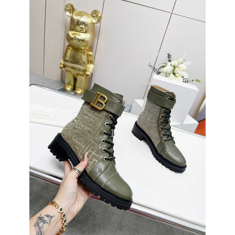 Balmain Ranger Romy Jacquard Booties Olive Green