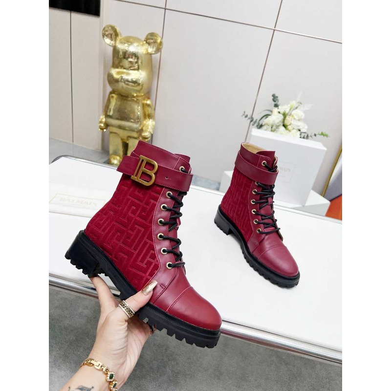 Balmain Ranger Romy Jacquard Booties Burgundy