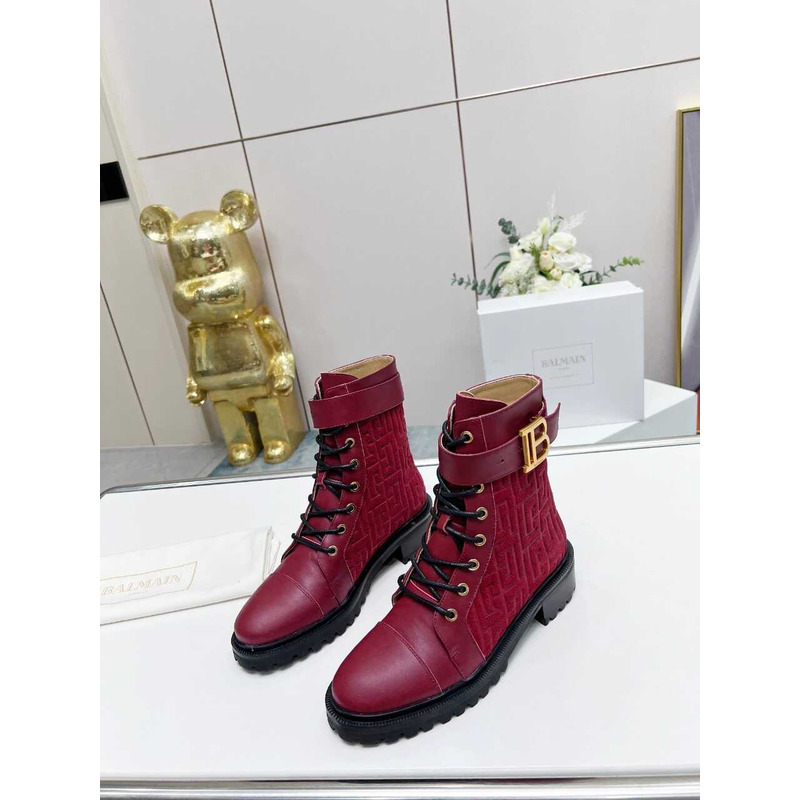 Balmain Ranger Romy Jacquard Booties Burgundy