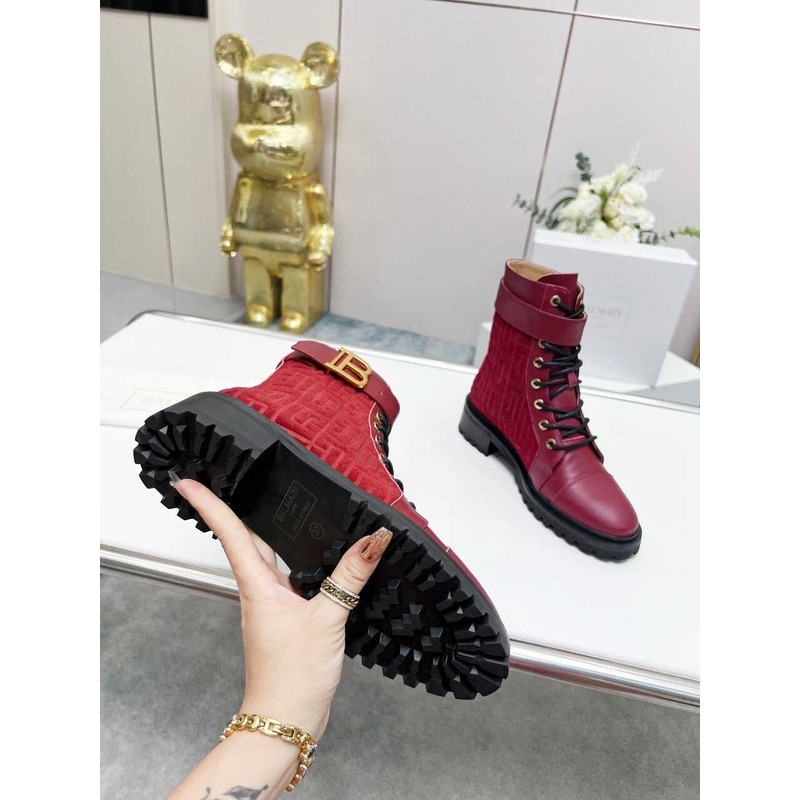 Balmain Ranger Romy Jacquard Booties Burgundy