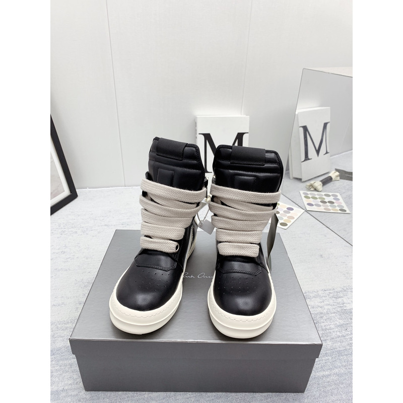 Rick Owens Geobasket High Top Sneakers Thick Lace Black