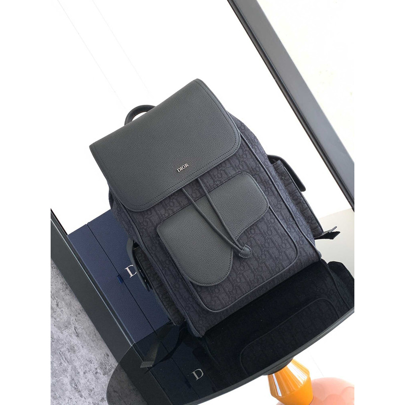 D*or saddle rucksack dark blue grained-leather (calf)