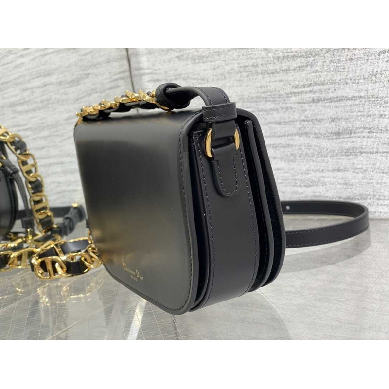 D*or cd signature bag with strap cd-embossed box calfskin black