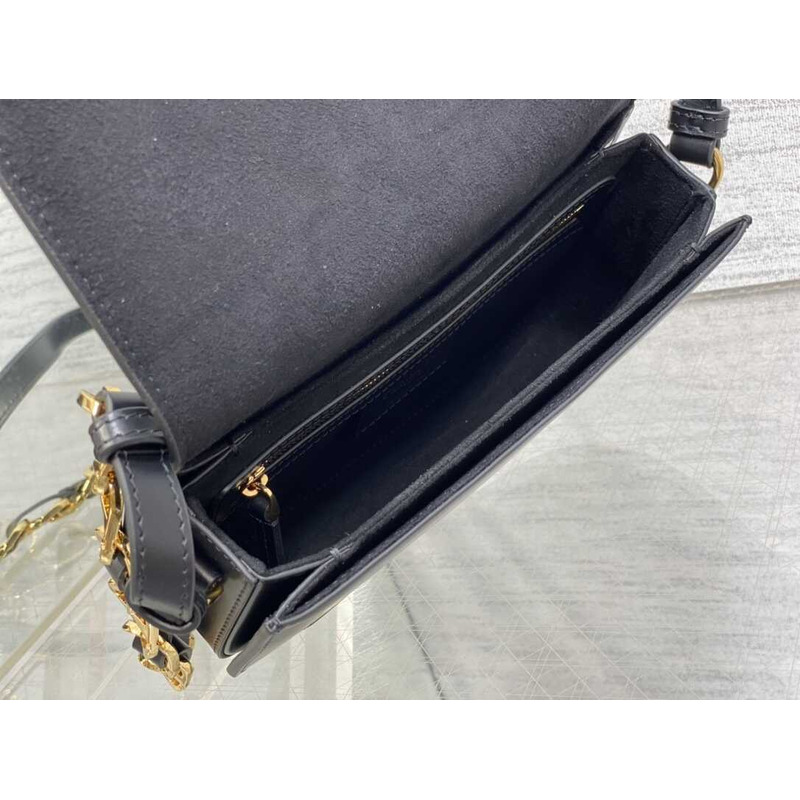 D*or cd signature bag with strap cd-embossed box calfskin black