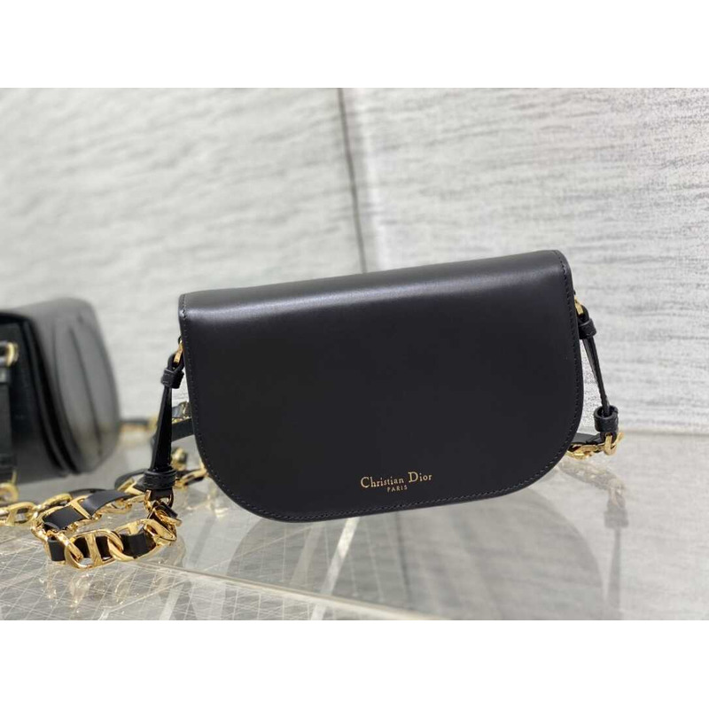 D*or cd signature bag with strap cd-embossed box calfskin black