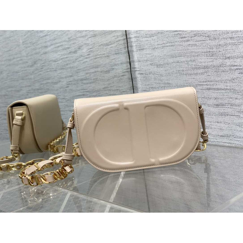 D*or cd signature bag with strap cd-embossed box calfskin cream