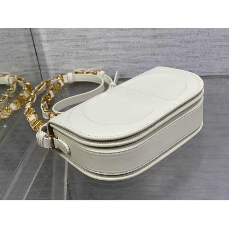 D*or cd signature bag with strap cd-embossed box calfskin white