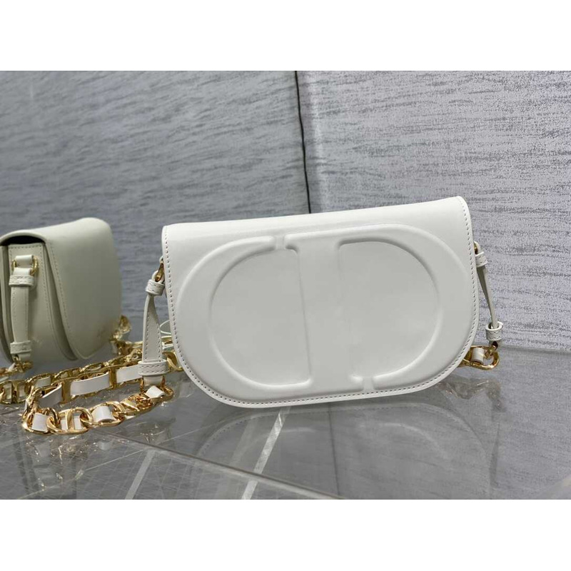 D*or cd signature bag with strap cd-embossed box calfskin white