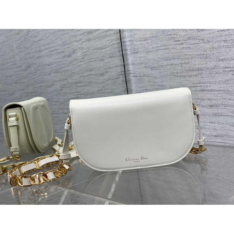 D*or cd signature bag with strap cd-embossed box calfskin white