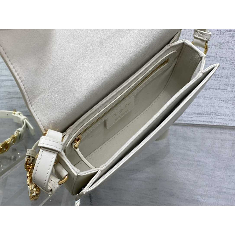 D*or cd signature bag with strap cd-embossed box calfskin white