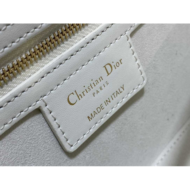 D*or cd signature bag with strap cd-embossed box calfskin white