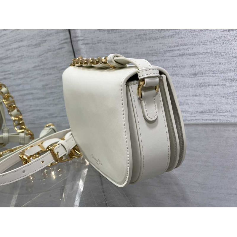 D*or cd signature bag with strap cd-embossed box calfskin white