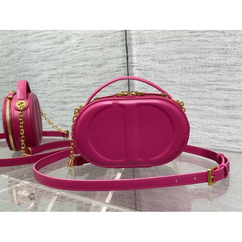 D*or cd signature oval camera bag latte calfskin hot pink