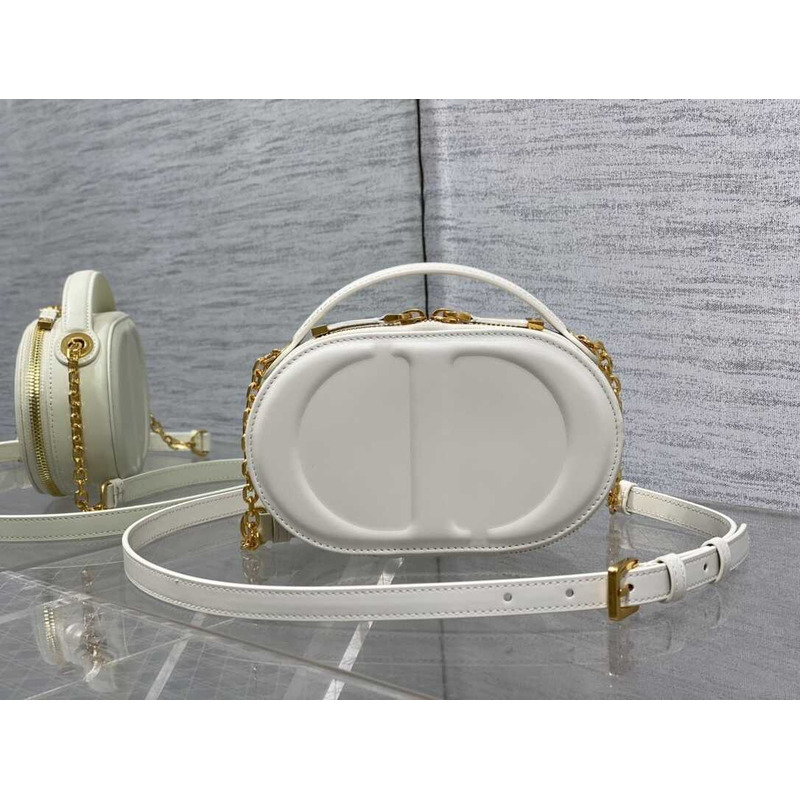 D*or cd signature oval camera bag latte calfskin white