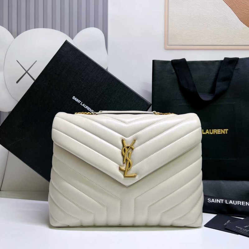 Saint Laurent Loulou Medium Bag In Quilted Leather White