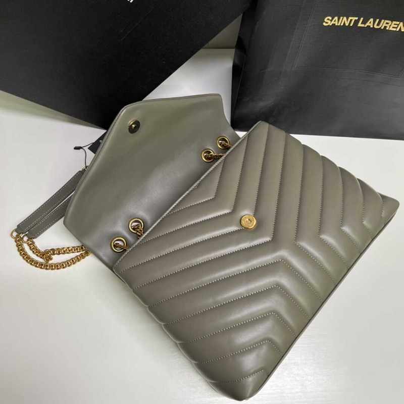 Saint Laurent Loulou Medium Bag In Quilted Leather Green