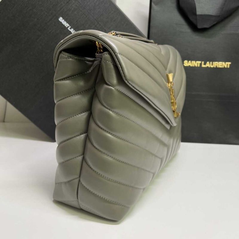 Saint Laurent Loulou Medium Bag In Quilted Leather Green